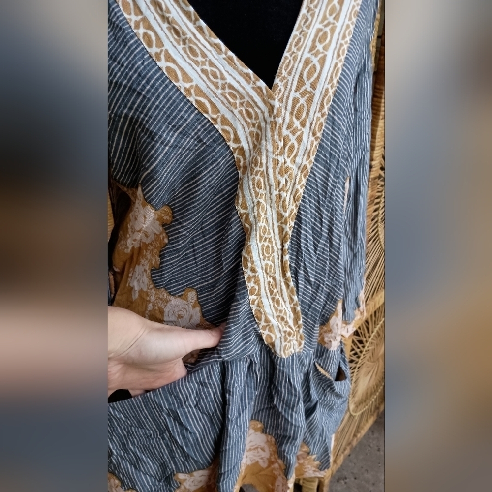 Free People Blue and Tan Women's Top/Dress_Small - Picture 4 of 8